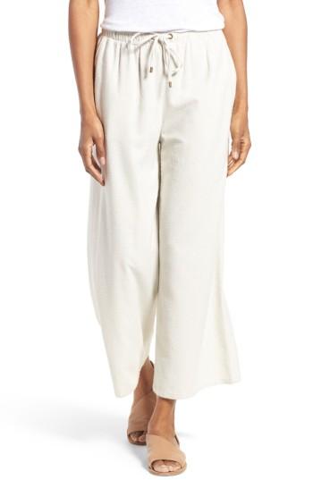 Petite Women's Eileen Fisher Silk Noil Wide Leg Pants, Size P - Ivory