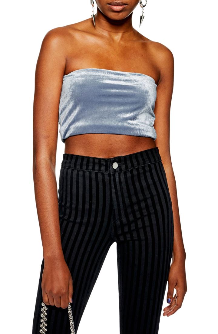 Women's Topshop Velvet Bandeau Top - Blue