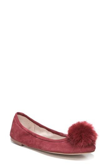 Women's Sam Edelman Farina Flat With Faux Fur Pompom M - Red