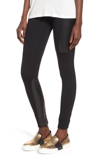 Women's Bp. Faux Leather Mixed Moto Leggings - Black
