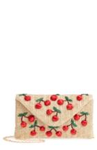 Nordstrom Cherry Embellished Straw Envelope Clutch - Brown