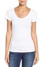 Women's Caslon Shirred V-neck Tee, Size - White