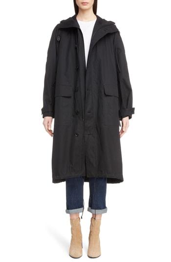 Women's Y's By Yohji Yamamoto Logo Stamp Hooded Parka - Black
