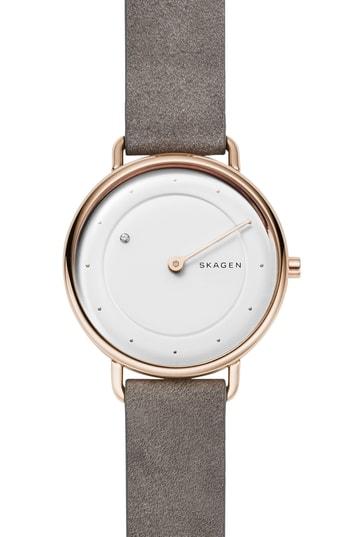 Women's Skagen Horisont Diamond Leather Strap Watch, 36mm