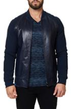 Men's Maceoo Regular Fit Leather & Jersey Jacket (xl) - Blue