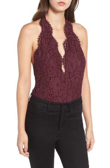 Women's Lovers + Friends Rosalyn Lace Thong Bodysuit - Burgundy