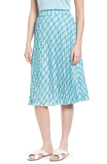 Women's Nordstrom Signature Pleat Plaid Midi Skirt - Blue/green