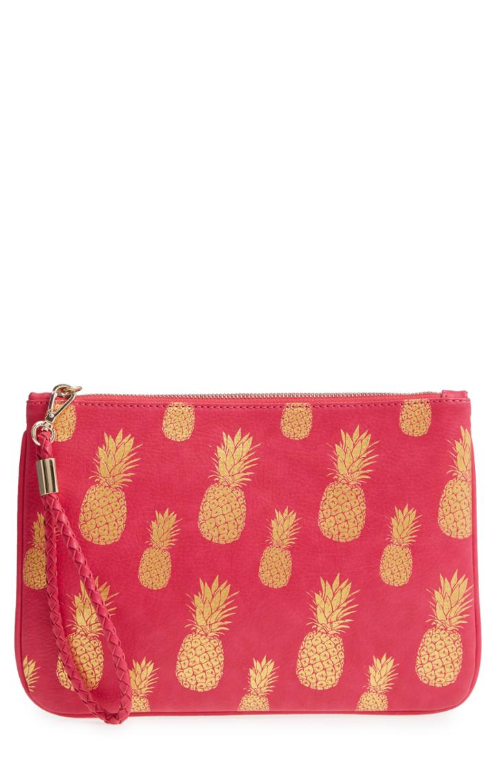 Mali + Lili Alice Pineapple Print Vegan Leather Clutch - Pink