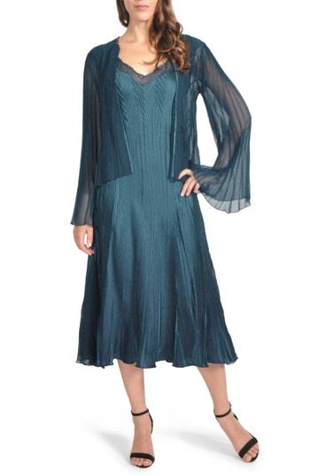 Women's Komarov Charmeuse Midi Dress With Jacket - Blue/green