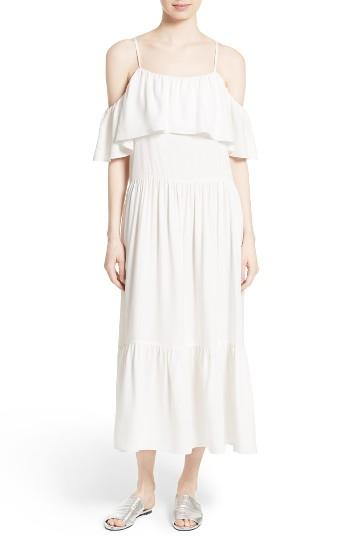 Women's Robert Rodriguez Ruffle Silk Cold Shoulder Dress - Ivory
