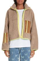 Women's Sandy Liang Neon Trim Fleece Jacket - Brown