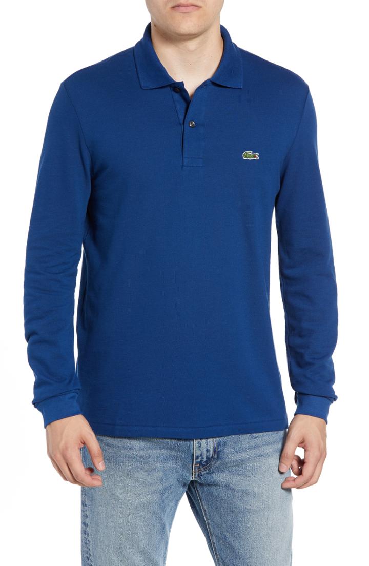 Men's Lacoste Classic Fit Long Sleeve Pique Polo (m) - Blue