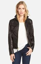 Women's Michael Michael Kors Zip Front Lambskin Leather Jacket