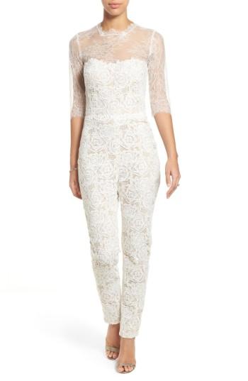 Women's Monique Lhuillier Ready To Wed Guipure Lace Jumpsuit - White