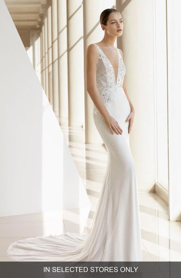 Women's Rosa Clara Kara Beaded Trumpet Gown, Size - Ivory