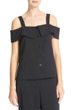 Women's Tibi Satin Twill Drape Cold Shoulder Top