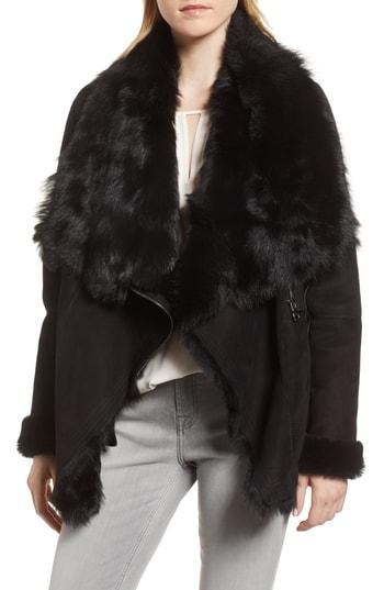 Women's Hiso Berlin Genuine Toscana Shearling Coat - Black
