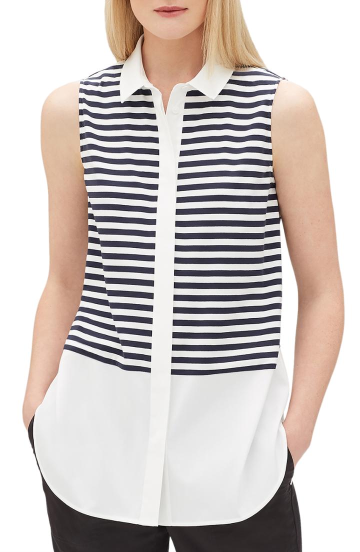 Women's Lafayette 148 New York Malta Stripe Stretch Cotton Blouse