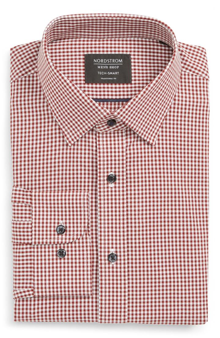 Men's Nordstrom Men's Shop Tech-smart Traditional Fit Check Stretch Dress Shirt - 32/33 - Red