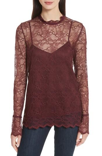 Women's Theory Lace Top With Tank - Burgundy