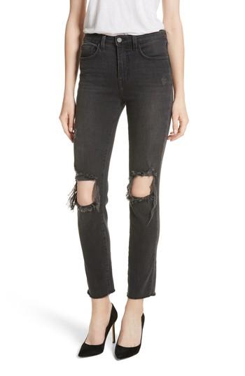 Women's L'agence Audrina Ripped Straight Leg Jeans - Black