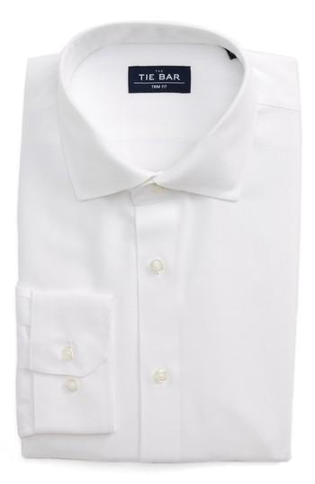 Men's The Tie Bar Trim Fit Herringbone Dress Shirt .5 - 32/33 - White
