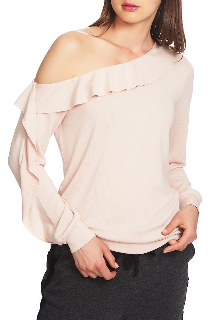 Women's 1.state Cozy One-shoulder Ruffle Top - Orange