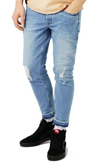 Men's Topman Ripped Cutoff Stretch Skinny Fit Jeans
