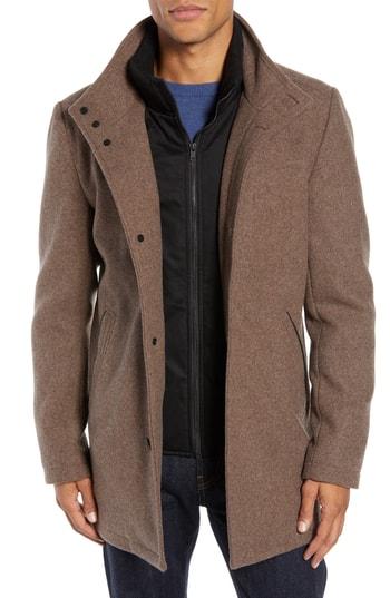 Men's Vince Camuto Classic Wool Blend Car Coat With Inset Bib - Brown