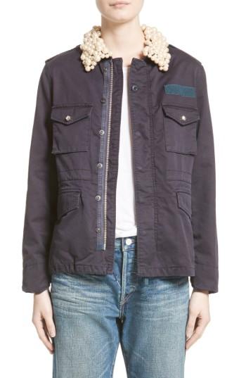 Women's Tu Es Mon Tresor Imitation Pearl Embellished Military Jacket Us / 38 Fr - Blue
