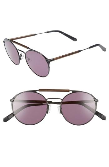 Men's Shwood Bandon 52mm Round Sunglasses - Black/ Walnut/ Grey