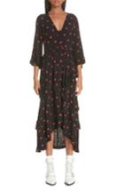 Women's Ganni Barra Dot & Ruffle Crepe Dress Us / 34 Eu - Grey