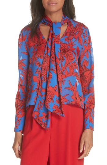 Women's Alice + Olivia Gwenda Tie Neck Crop Blouse - Blue