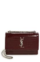 Saint Laurent Mini Monogram Sunset Croc Embossed Leather Shoulder Bag - Red