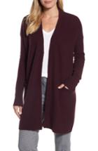 Women's Halogen Ribbed Cashmere Cardigan - Burgundy