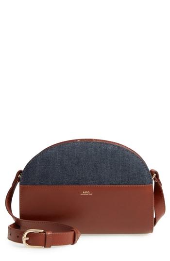 A.p.c. Sac Demilune Leather & Denim Crossbody Bag - Brown