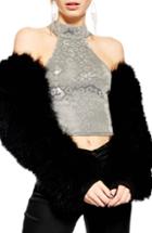 Women's Topshop Animal Print Halter Top Us (fits Like 0) - Metallic