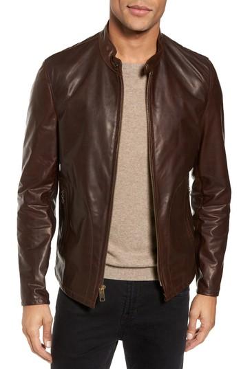 Men's Schott Nyc Cafe Leather Moto Jacket - Brown