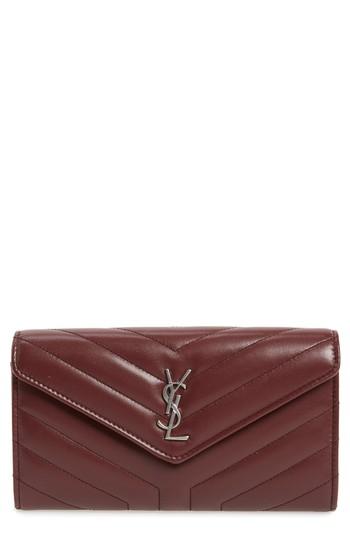 Women's Saint Laurent Lou Lou Large Matelasse Leather Flap Wallet - Burgundy