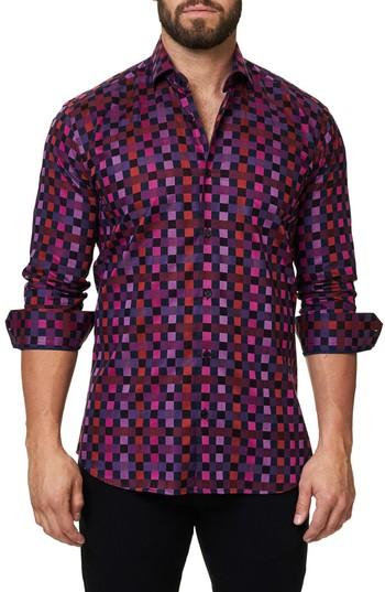 Men's Maceoo Trim Fit Check Print Sport Shirt (m) - Pink