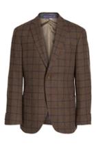Men's Jkt New York Trim Fit Windowpane Wool Blend Sport Coat S - Brown