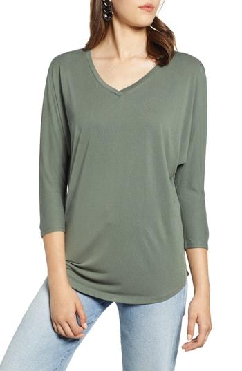 Petite Women's Halogen Relaxed V-neck Top, Size P - Green