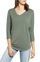 Petite Women's Halogen Relaxed V-neck Top, Size P - Green