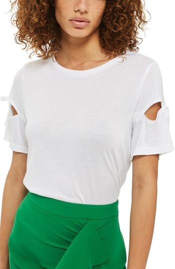 Women's Topshop Ribbon Sleeve Tee Us (fits Like 2-4) - White