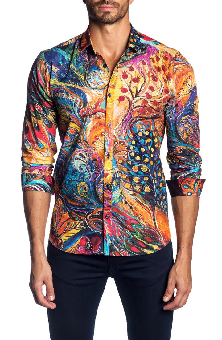 Men's Jared Lang Trim Fit Art Print Sport Shirt - Orange