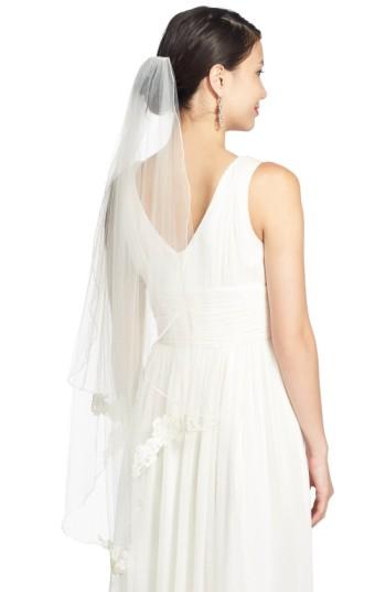 Toni Federici 'sunrise' Lace Applique Fingertip Veil, Size - Ivory