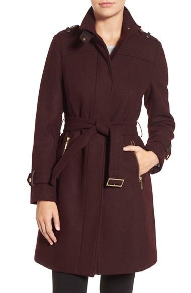 Women's Cole Haan Funnel Neck Wool Blend Coat - Red