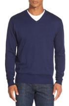 Men's Peter Millar Silk Blend V-neck Sweater, Size - Blue