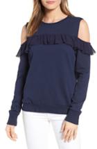 Women's Halogen Ruffle Cold Shoulder Sweatshirt - Blue