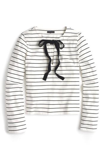 Women's J.crew Velvet Tie-front Stripe Top - Ivory